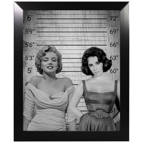 Amazing Mug shot Art of Marilyn Monroe and Liz Taylor vintage print Framed 8x10 - Picture 1 of 1